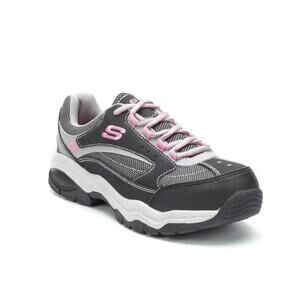 Women's 9 Skechers Work Steel Toe Shoes Pink & Black WorkWear Utility Safety